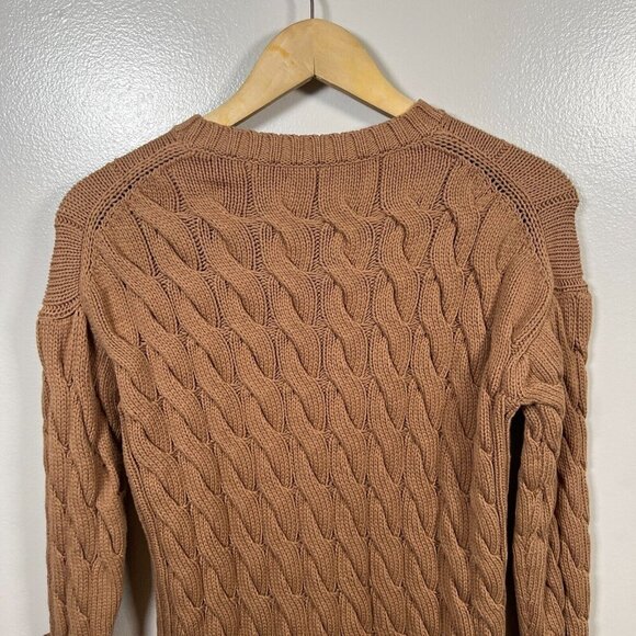 J. Crew Cotton Cable-knit Side-slit Crewneck Sweater Size XS Small Brown Cozy - Picture 8 of 11